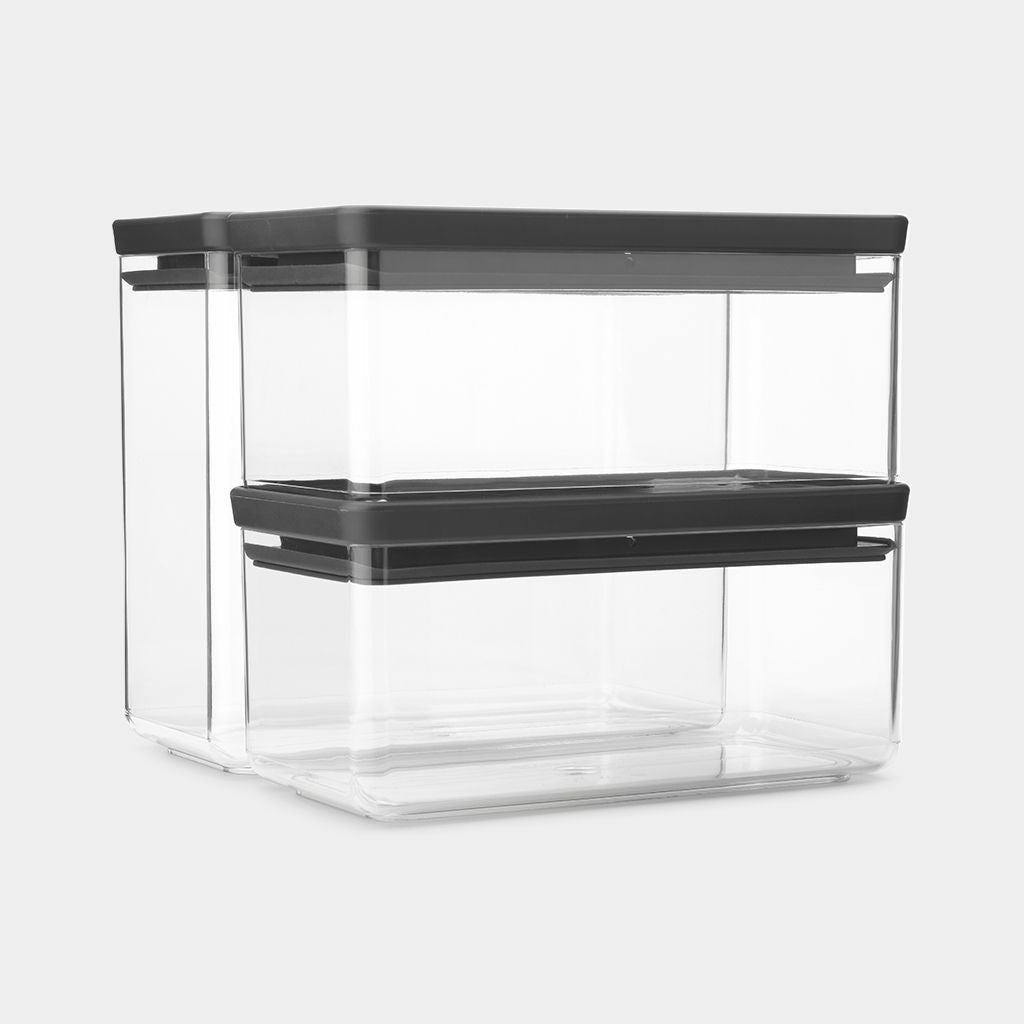 Brabantia Vorratsdose Tasty+ – 6,5 l – Rechteckig – 66,3 × 20,1 × 11,1 cm – Kunststoff – Transparent – 3 Stück