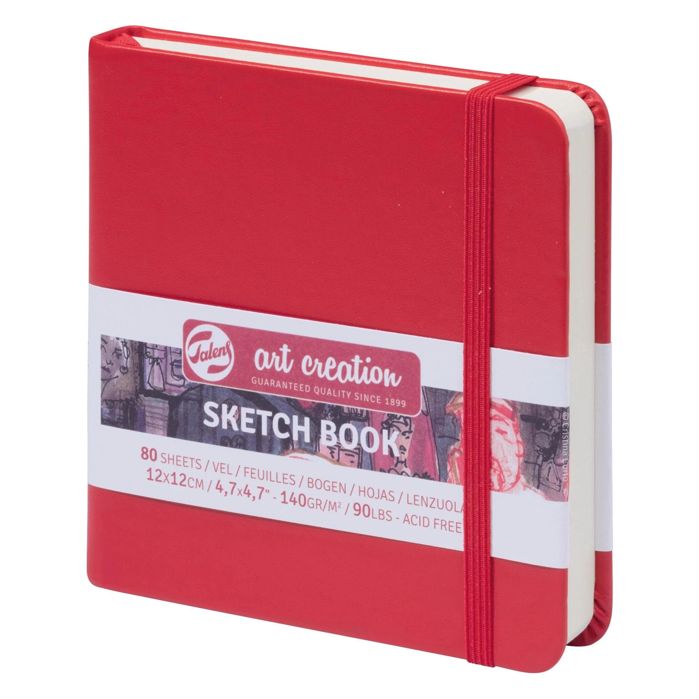 Talens Skizzenbuch 9314204M – 12 × 12 cm – 140 g/m² – Hardcover – 80 Blätter – Rot – Abgerundete Kanten