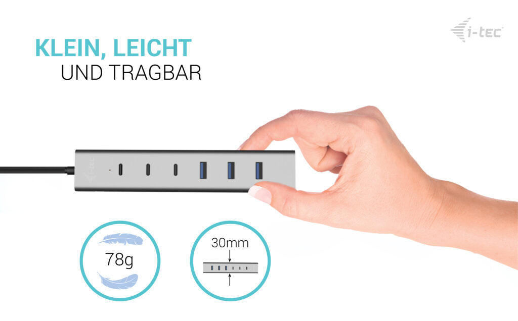 i-tec USB-Hub – USB 3.2 Gen 1, 3× USB-C, 4× USB-A, für Windows/Mac/ChromeOS