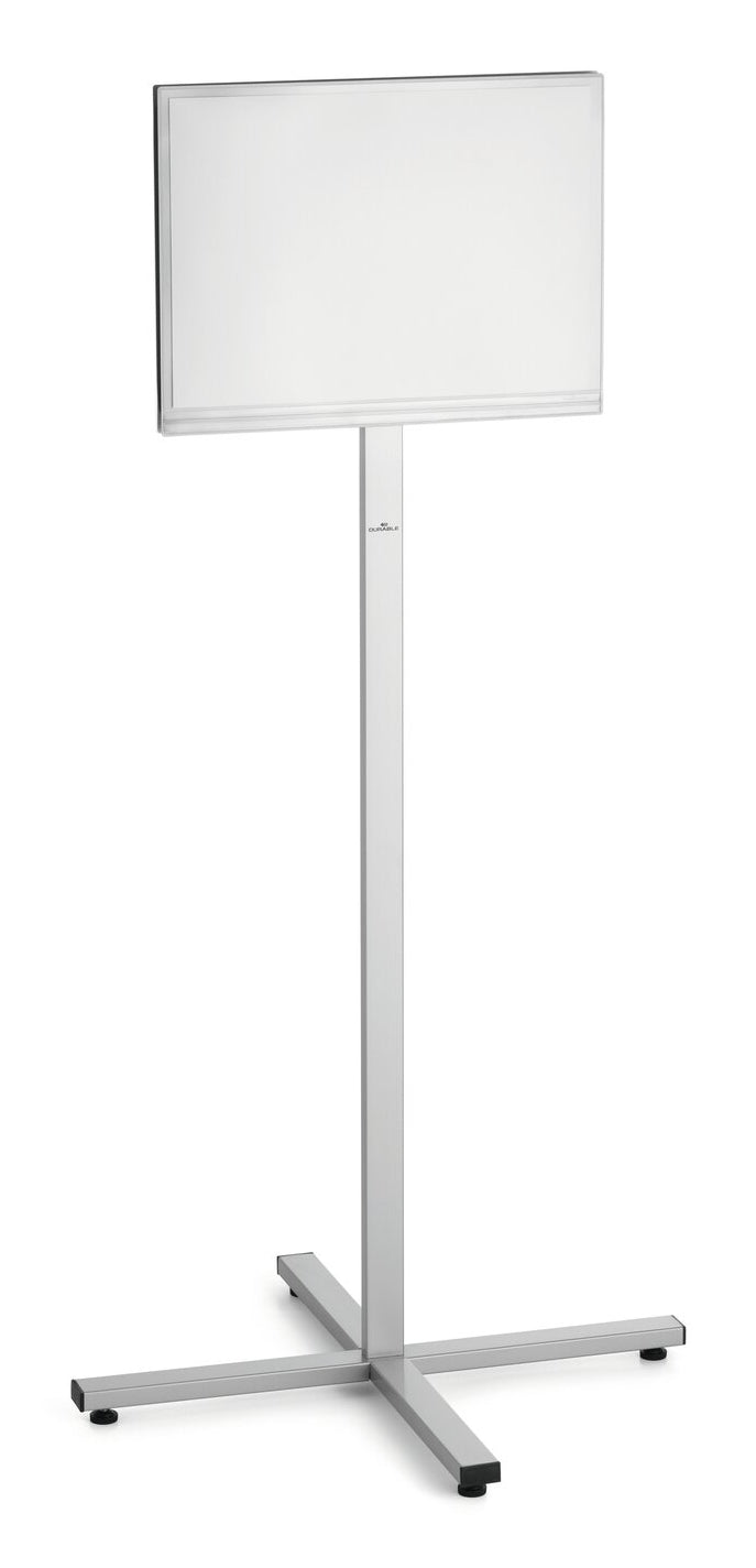 Durable Infoständer – für A3 Hoch-/Querformat, 1 Fach, magnetisch, grau, Edelstahl, 638×638×1420 mm