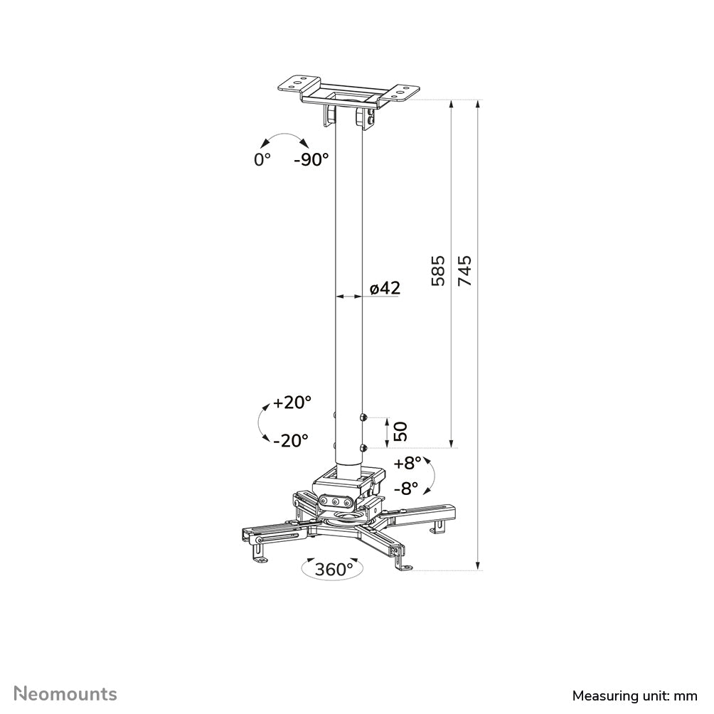 Neomounts CL25-550BL1 Projektor-Deckenhalterung – 74,5–114,5 cm, schwenkbar, neigbar, 35 kg, schwarz