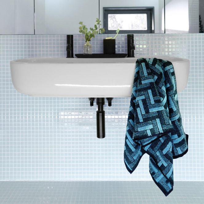 Möve Duschtuch Tide Tiles – 67 × 140 cm, Aqua, Baumwolle, 520 g/m²