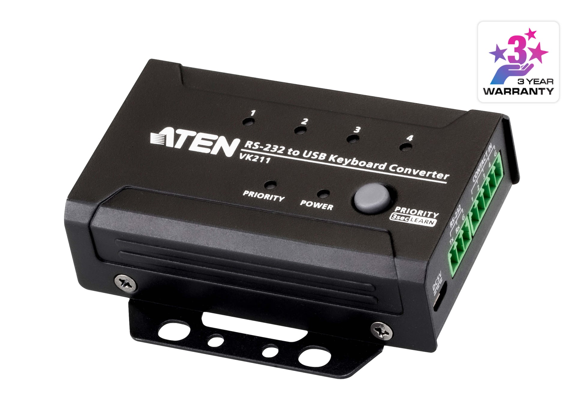 ATEN VK211 Serieller Schnittstellenkonverter RS-232 zu USB – 1× RS-232, 3× USB 2.0, 2 Konsolen-Ports