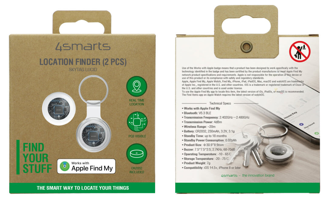 4smarts Bluetooth-Tracker Skytag – für Apple Find My-App, 95 × 105 × 15 mm, Weiss, 40 g