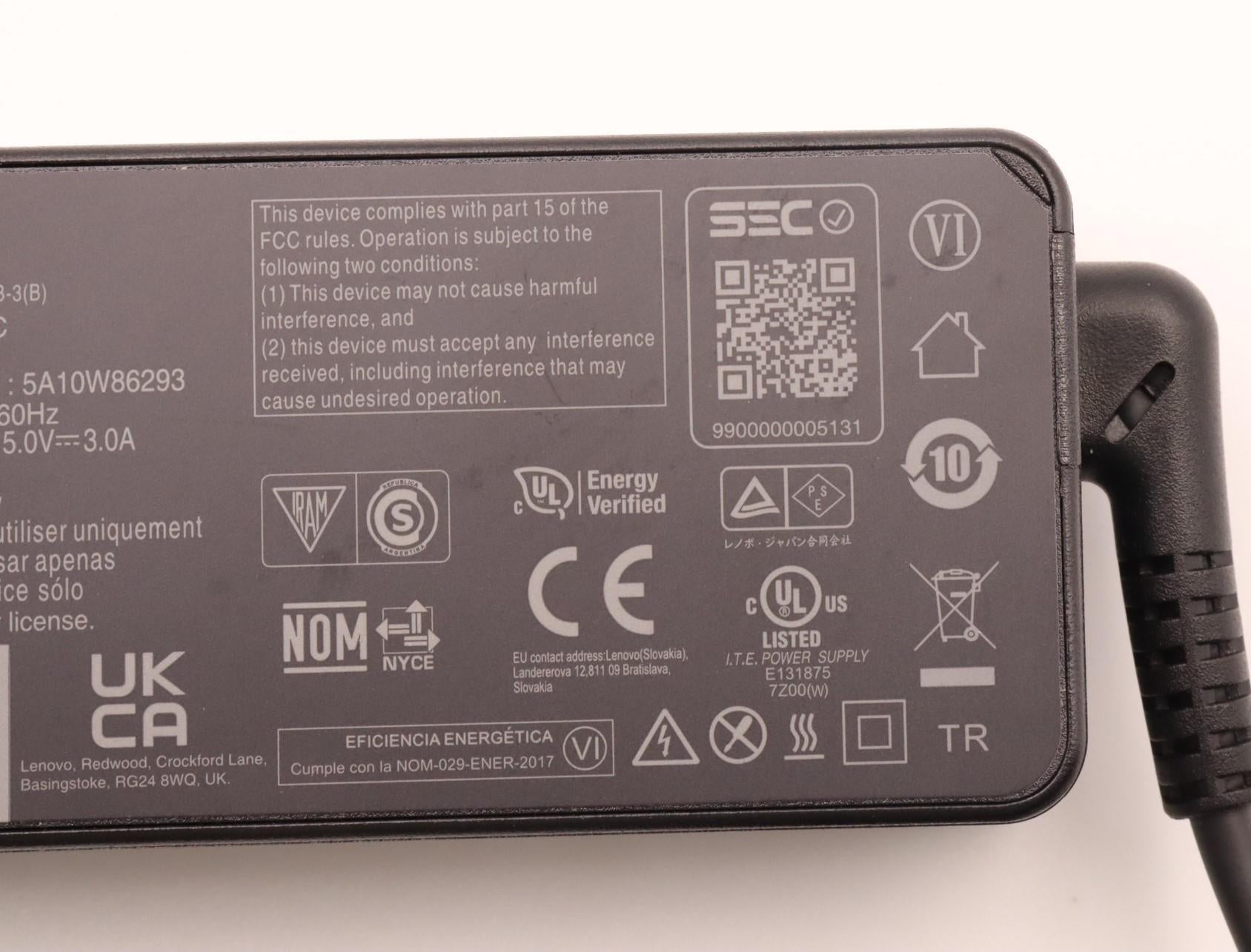 Lenovo 5A10W86293 USB-Ladegerät 45 W – PD – für Lenovo-Laptops – Schwarz
