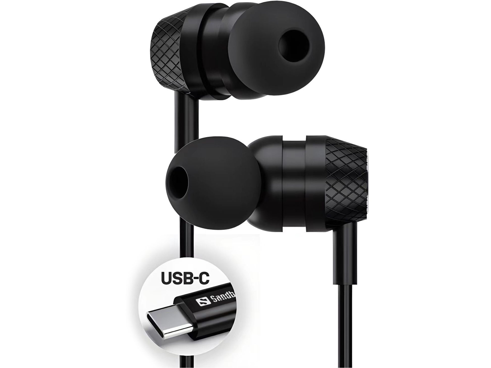 Sandberg In-Ear Kopfhörer – Stereo, Kabel, USB-C/USB-A, mit In-Line-Mikrofon, mit USB-Adapter, Schwarz