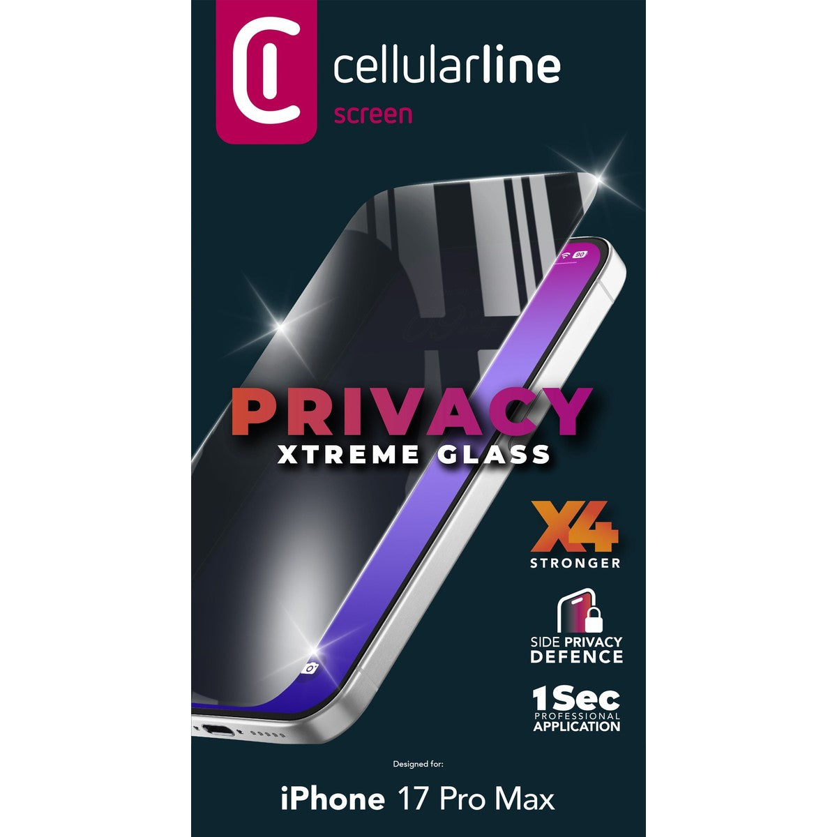 Cellularline Privacy-Filter (Panzerglas) – für iPhone 17 Pro Max