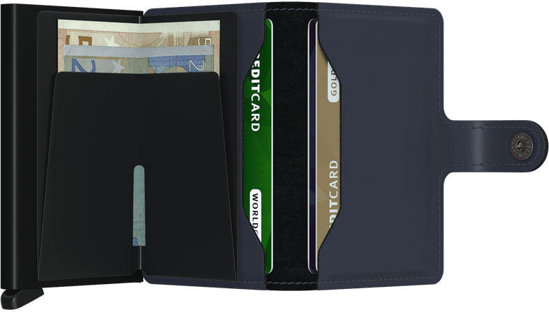 Secrid Miniwallet Brieftasche – RFID-Schutz, Schnappverschluss – 65×21×102 mm – Dunkelblau, Leder – 10 Karten