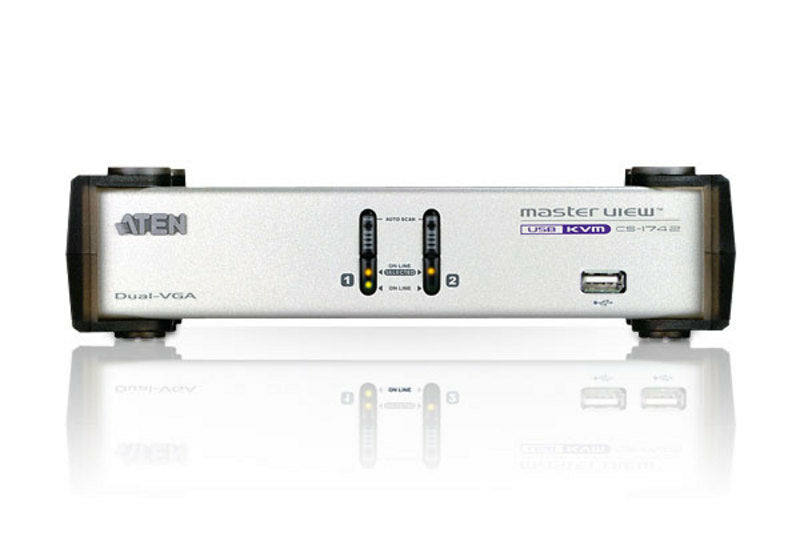 ATEN CS1742 – KVM-Switch 2×1, VGA/USB 2.0/Audio, 2048 × 1536, Dual-View