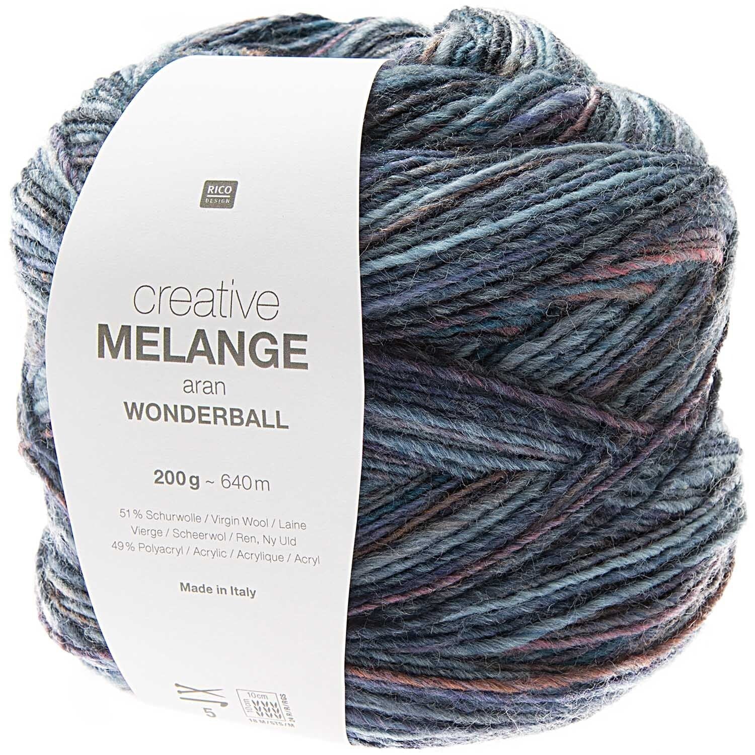 Rico Design Melange Wolle Lila – Aran, 200 g, 640 m, Nadel 5 mm, 51% Schurwolle/49% Polyacryl