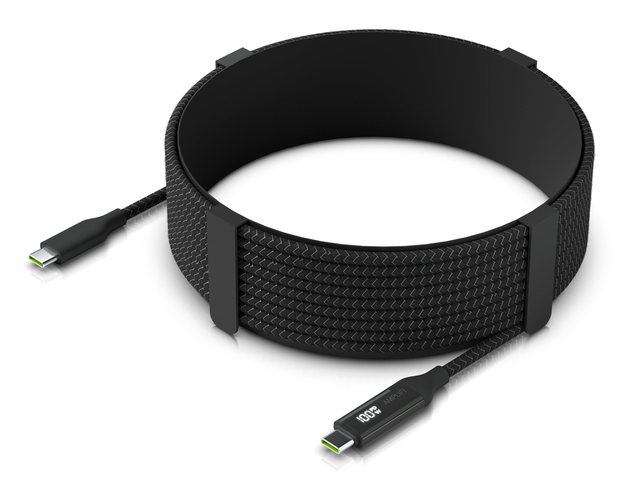 Ubiquiti USB-C auf USB-C Kabel – 7 m – PD 100 W – Geflochten, LED-Display – Schwarz/Grau
