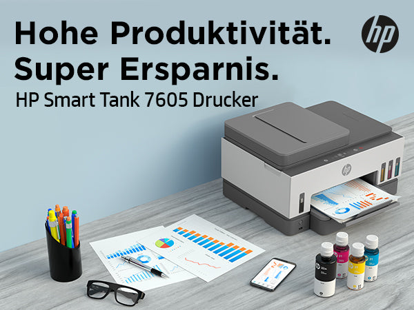 HP SMART TANK 7605 – Farbiger Tintenstrahl-MFP A4, 3-in-1 – 28 S./Min. S/W