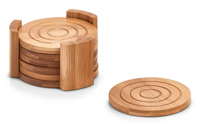 Zeller Present Glasuntersetzer – 7er Set, Ø 12,7 cm, Bambus, Natur, für Glas