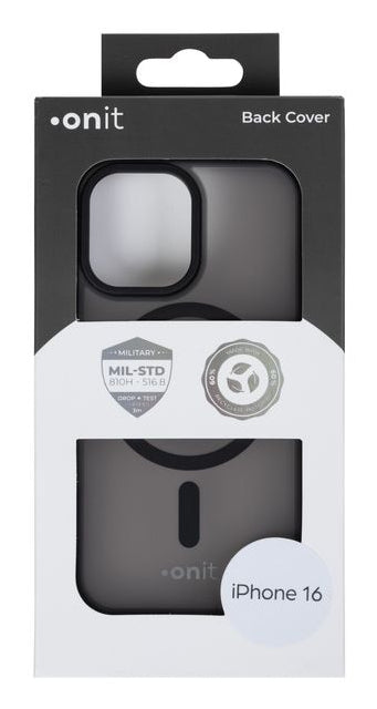 ONIT Mill.Std. Backcover – für Apple iPhone 16, MagSafe, PC+TPE+TPU, Schwarz matt, bis 3 m Sturzsicher