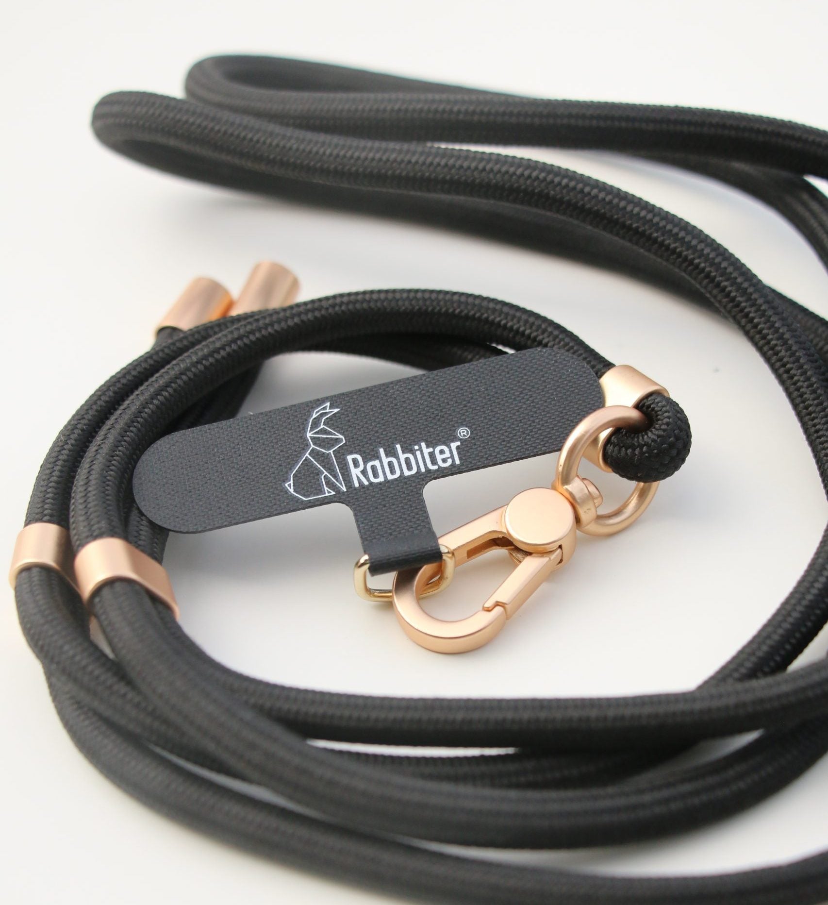 Rabbiter Handschlaufe – für Smartphone – schwarz, gold, recyceltes Polyester, 80 cm