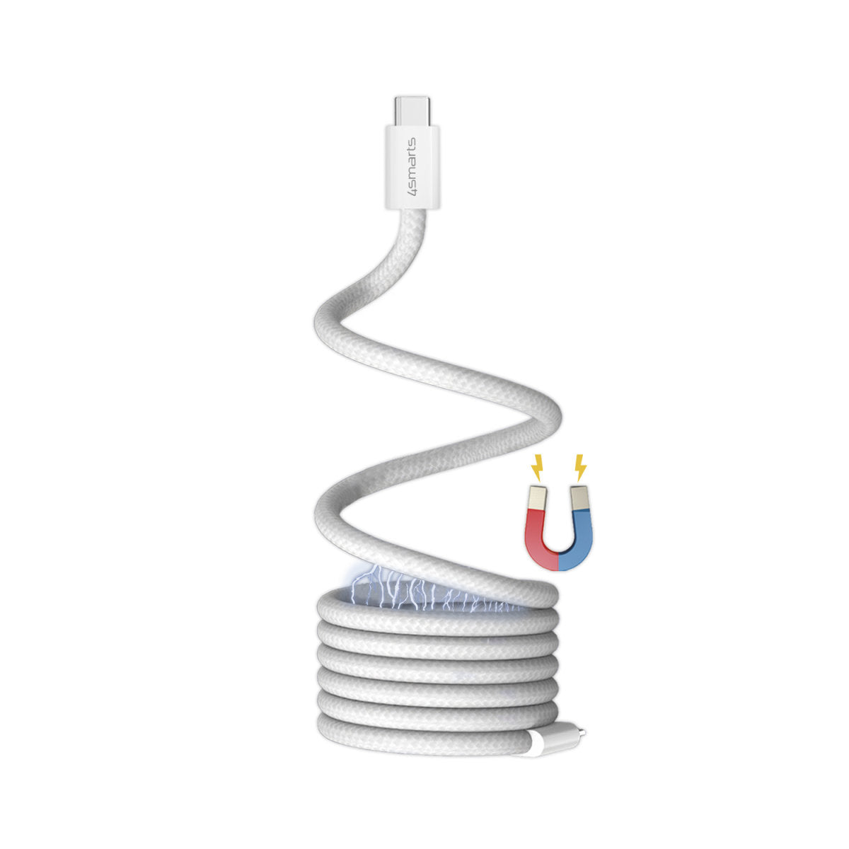 4smarts USB-C auf USB-C Kabel – USB 2.0 (480 Mbit/s) – 1,5 m – PD 100 W – Magnetisch, Geflochten – Weiss