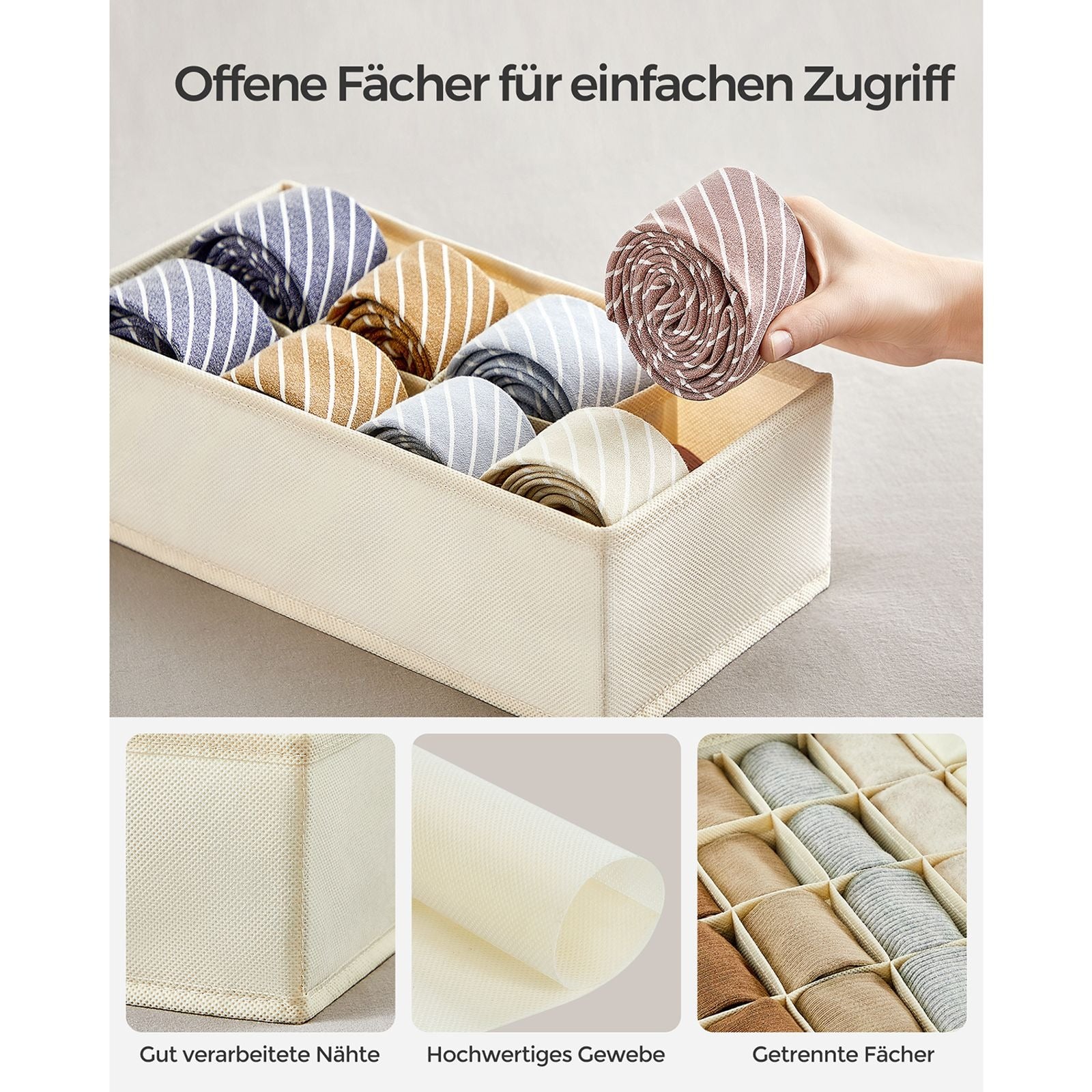 Songmics Aufbewahrungsbox – Textil – Beige – 8-teiliges Set