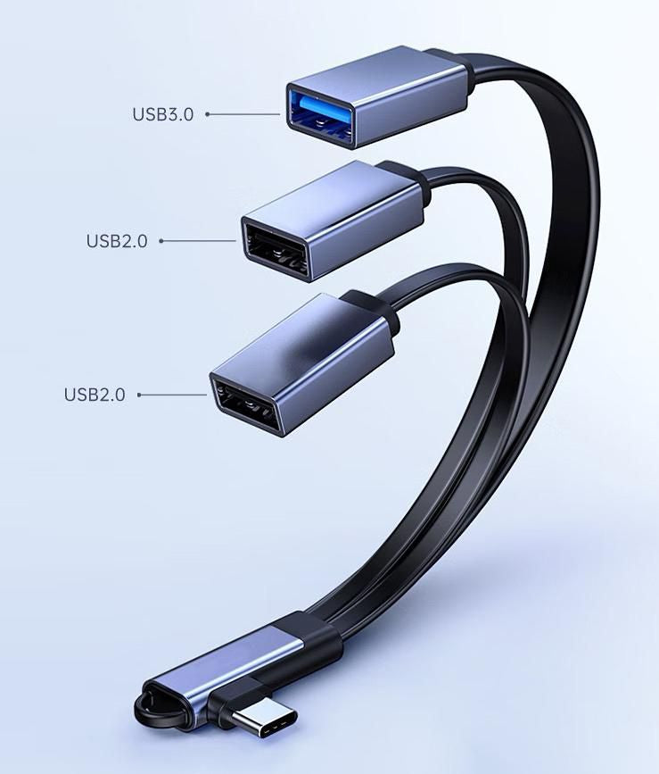 Microconnect USB-C auf 3× USB-A Kabel – USB 3.2 Gen 1 + 2× USB 2.0 – Abgewinkelt