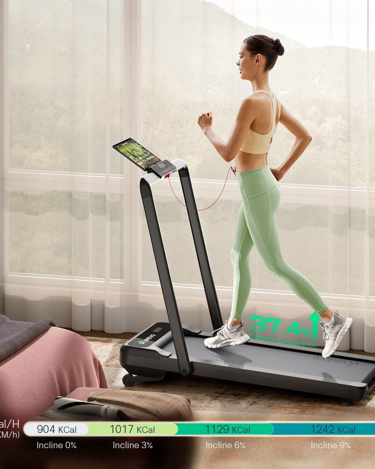 Urevo Strol – Laufband 2S Pro, 120 kg, Laufbereich 42 × 108 cm – Schwarz