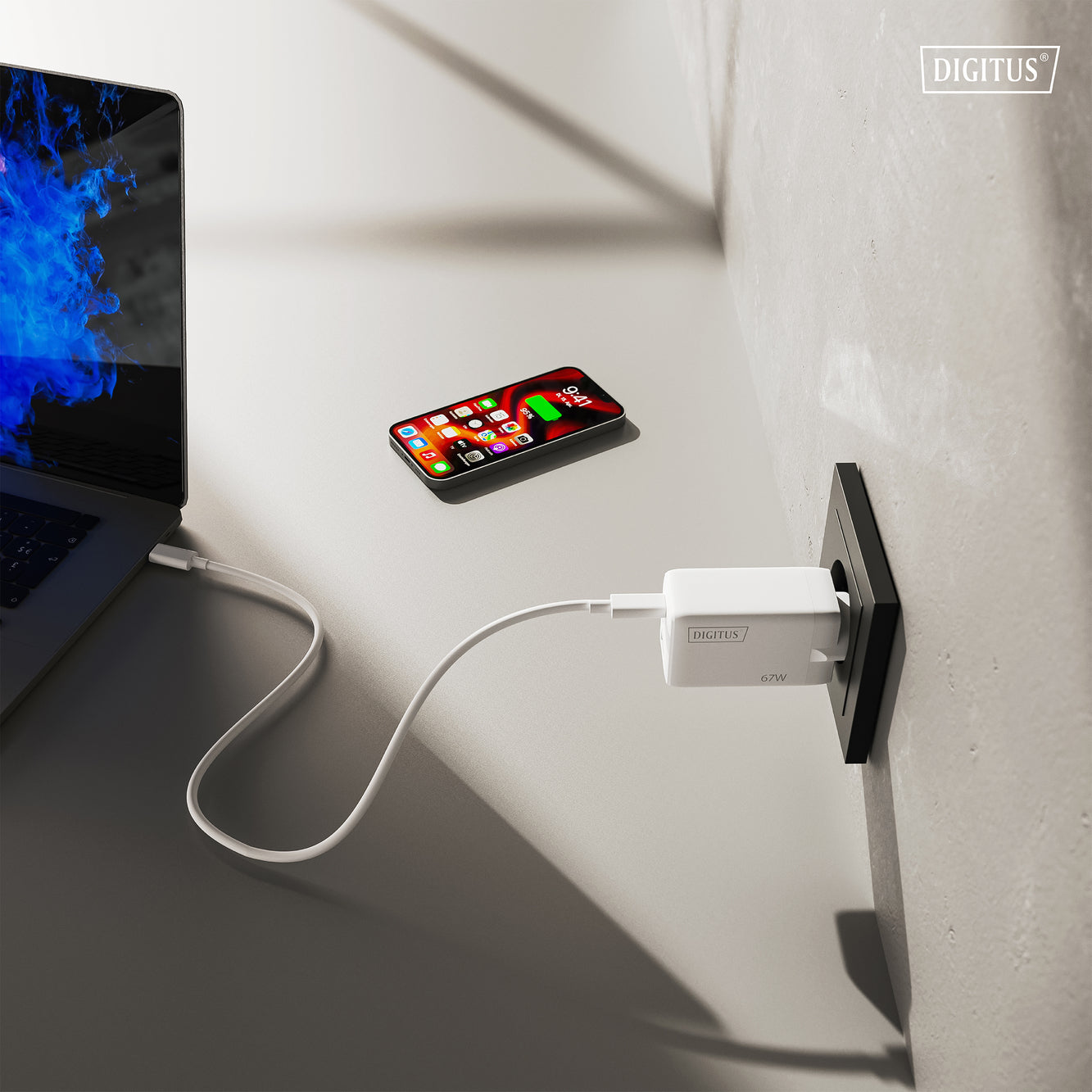 Digitus 67 W GaN USB-Ladegerät – USB-C×2, USB-A×1 – weiss