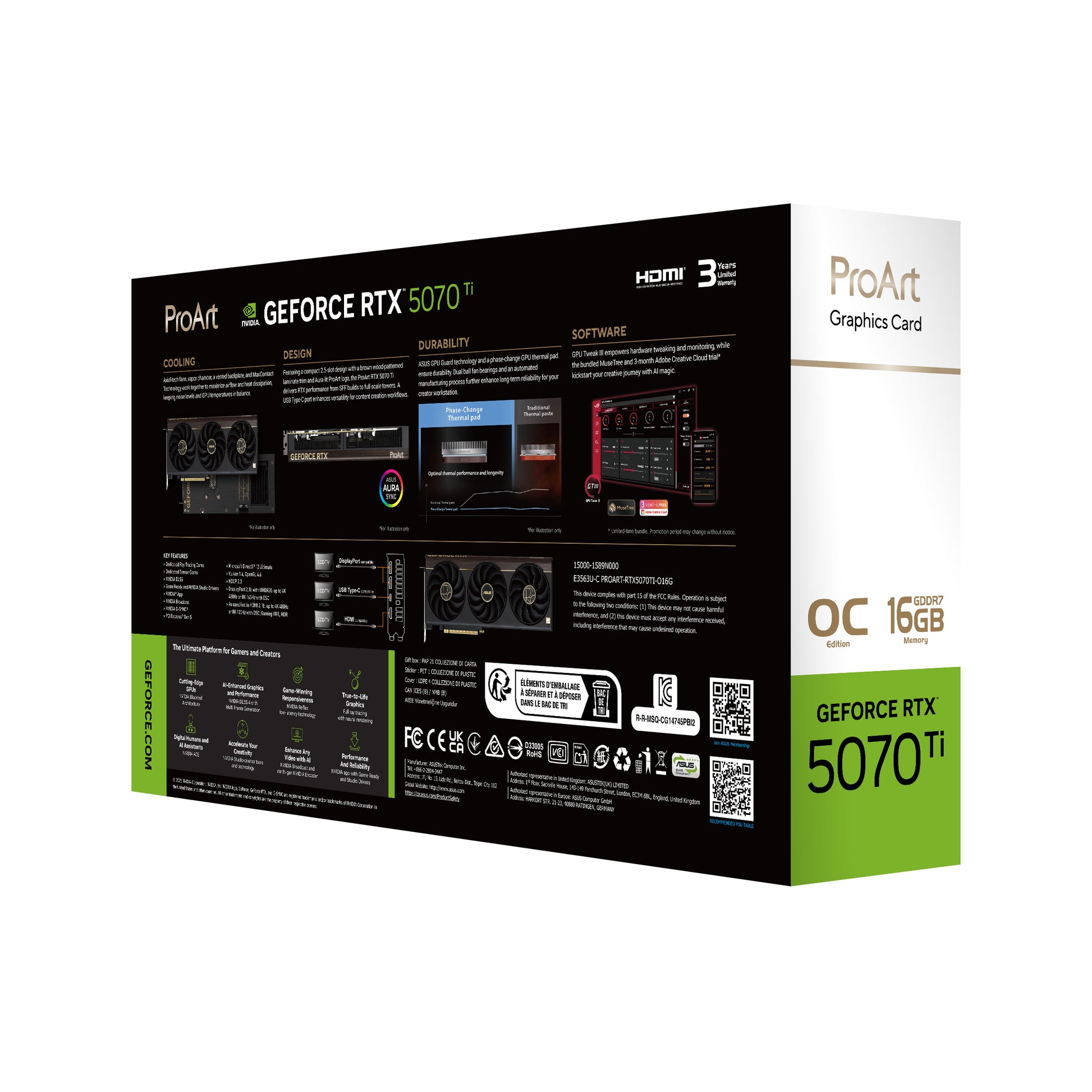 Asus ProArt RTX 5070 Ti O16G – NVIDIA GeForce RTX 5070 Ti, 16 GB GDDR7, PCIe 5.0