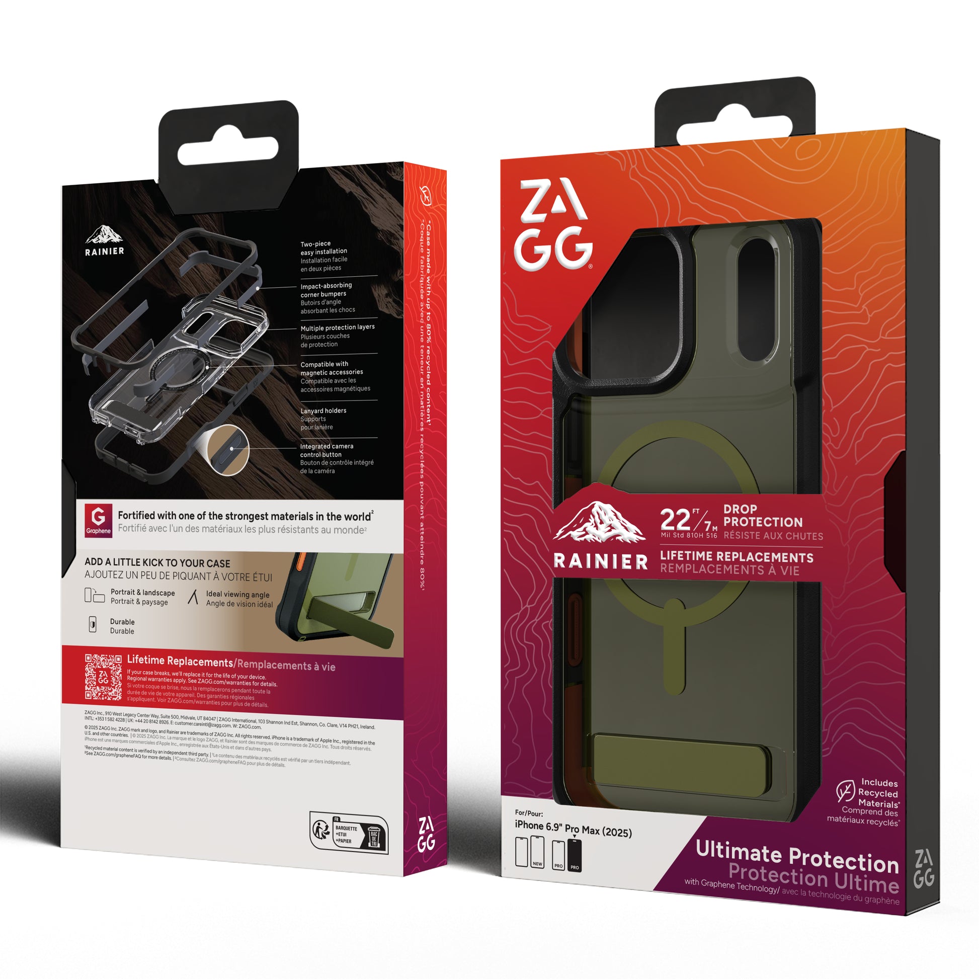 ZAGG Rainier Snap Backcover – für Apple iPhone 17 Pro Max, mit Ständer, Graphen, Grün, bis 7 m Sturzsicher