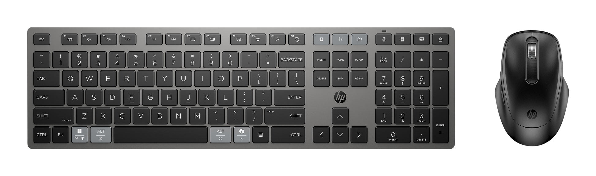 HP 720 Multi-Device – Tastatur-Maus-Set – Bluetooth & 2,4 GHz (USB-A) – Wiederaufladbar – Schwarz