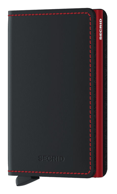 Secrid Slimwallet Kartenetui – RFID-Schutz – 68 × 16 × 102 mm, 10 Karten – Schwarz/Rot – Aluminium, Leder