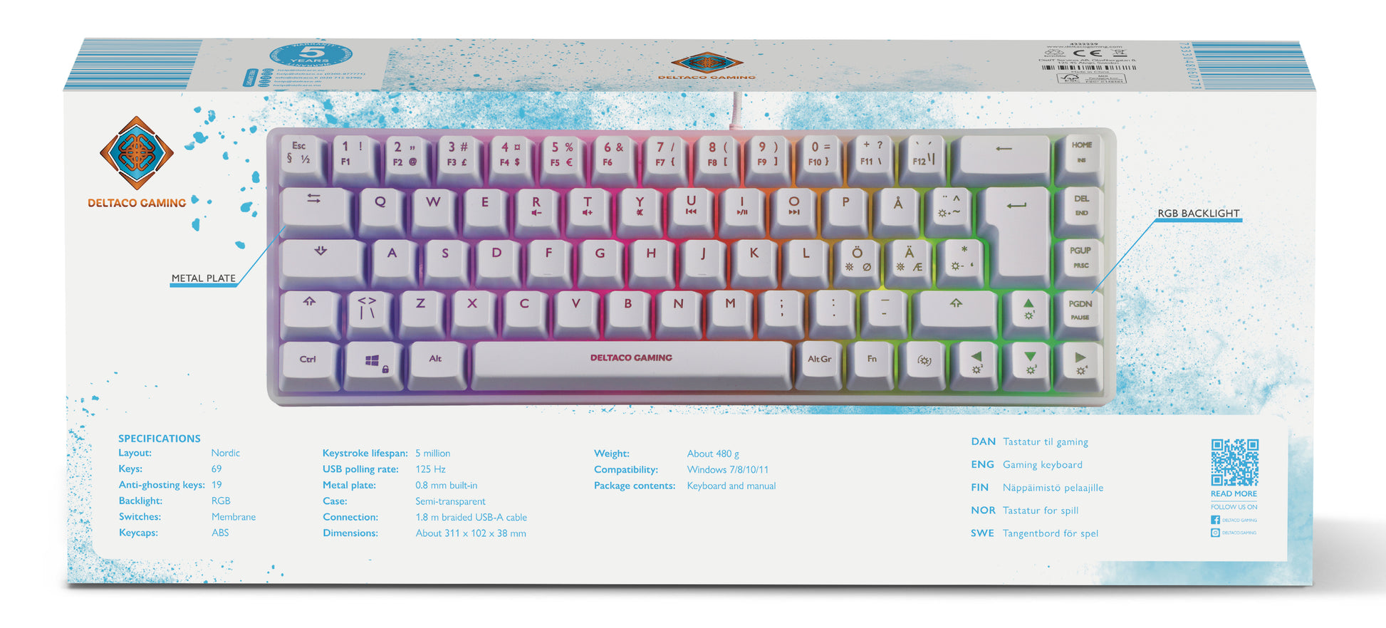 Deltaco Gaming DELTACO GAM-158-W – Mini Tastatur – Membran – Verkabelt – USB-A – QWERTZ (CH) – Ohne Ziffernblock
