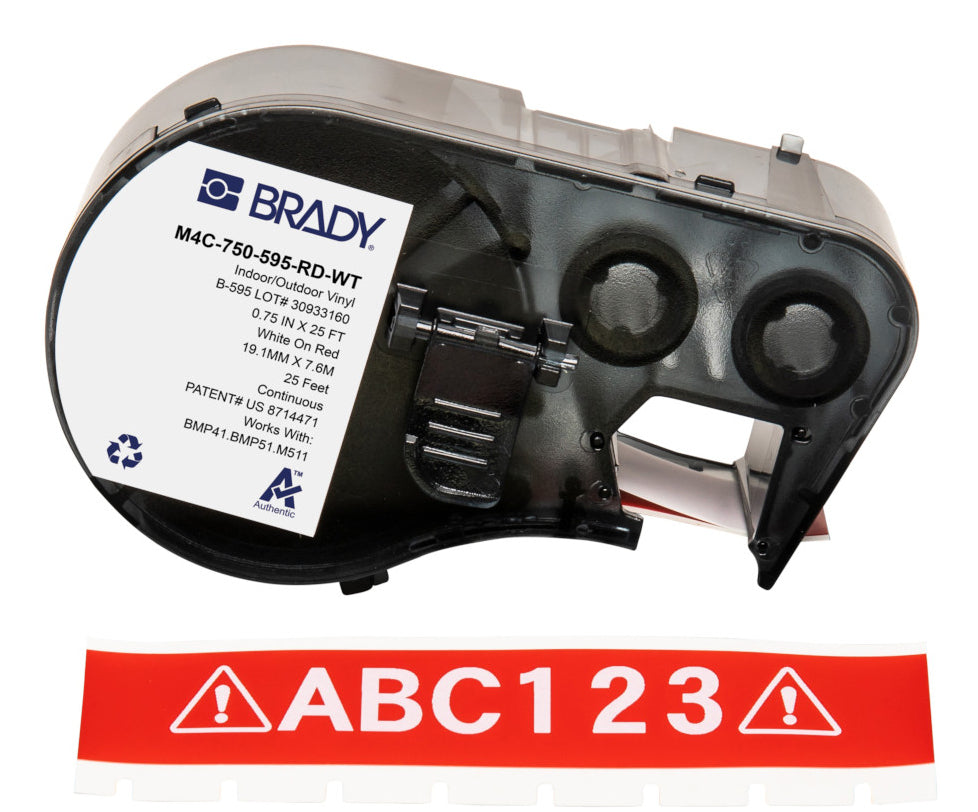 Brady Vinyl-Industrieband – Rot auf Weiss – 19 mm, glänzend – für BMP41/51/53/M410/M510/M511