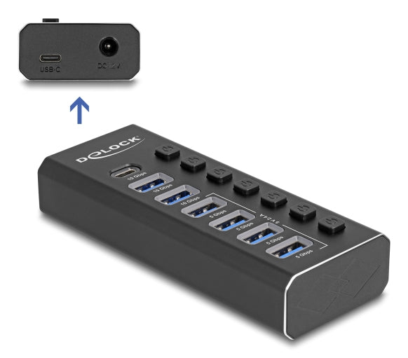 DeLOCK 64326 USB-Hub – USB-C, 6× USB-A, für Windows/Mac/Linux