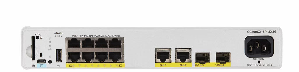 Cisco Catalyst C9200CX-8P-2X2G-A – Managed Switch – 8×GbE, 2×SFP+, L2/L3, PoE+ 240 W, 1U
