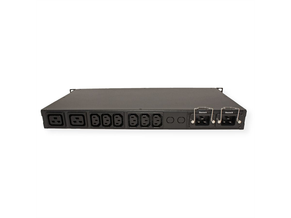 ROLINE Rack ATS (Automatischer Transferschalter) – 220–240 V, 2× C20 IN, 6× C13 + 2× C19 OUT, 1U – Schwarz