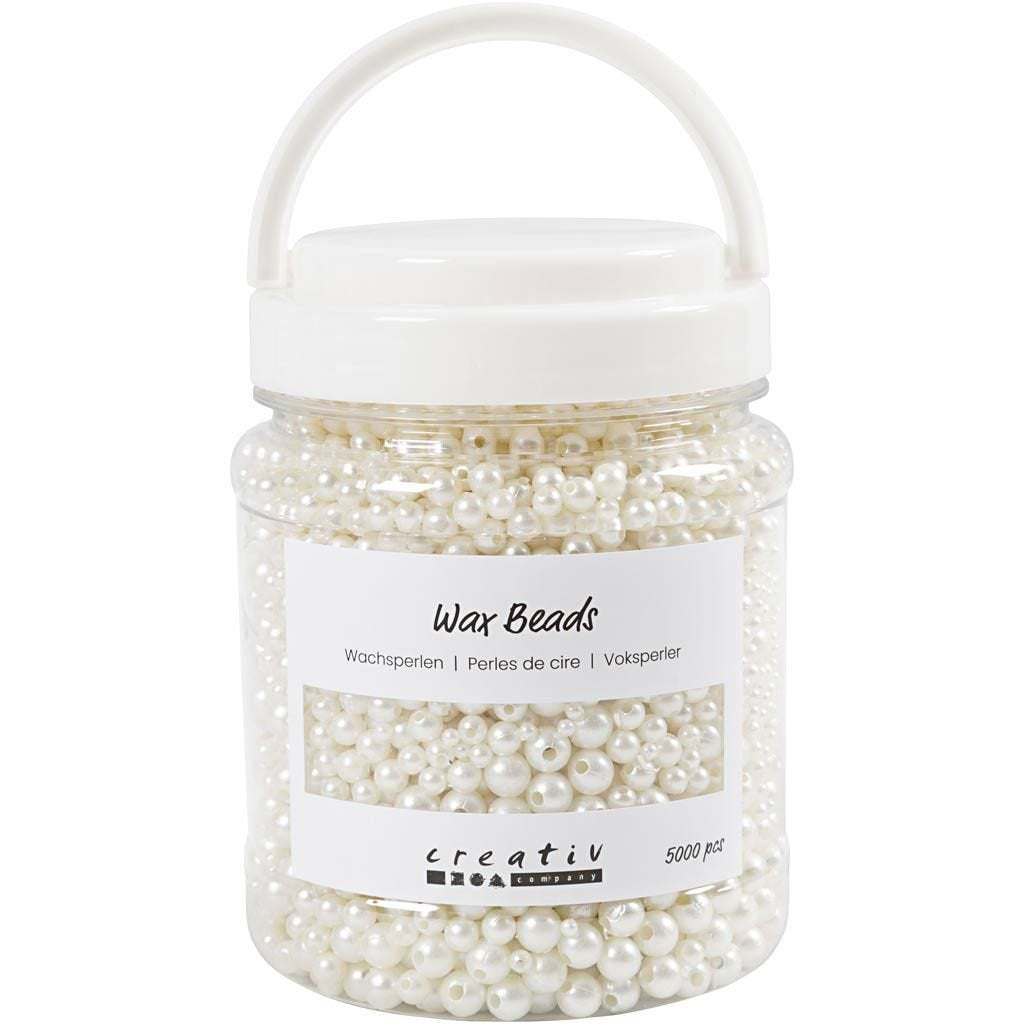 Creativ Company Perlenset, Wachs (Bienenwachs) – Perlweiss – Ø 8 mm, Loch 1,3 mm – 5000 Stk.