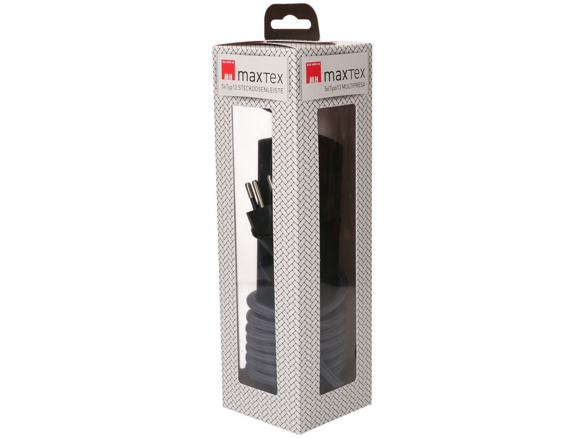 Max Hauri AG Max Hauri MaxTex Steckdosenleiste – 5×T13, ohne Schalter, 2 m, Eingang T12, Überstromschutz – anthrazit
