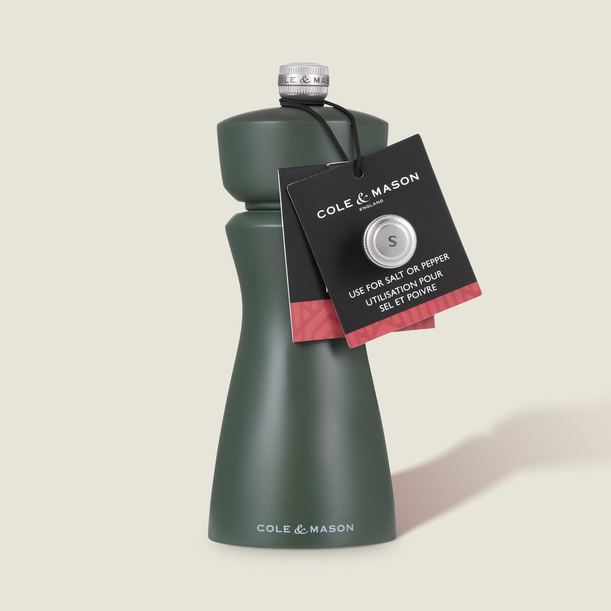 Cole & Mason Salz-/Pfeffermühle 15 cm, Bambus, Dunkelgrün, Keramikmahlwerk, Einstellbar