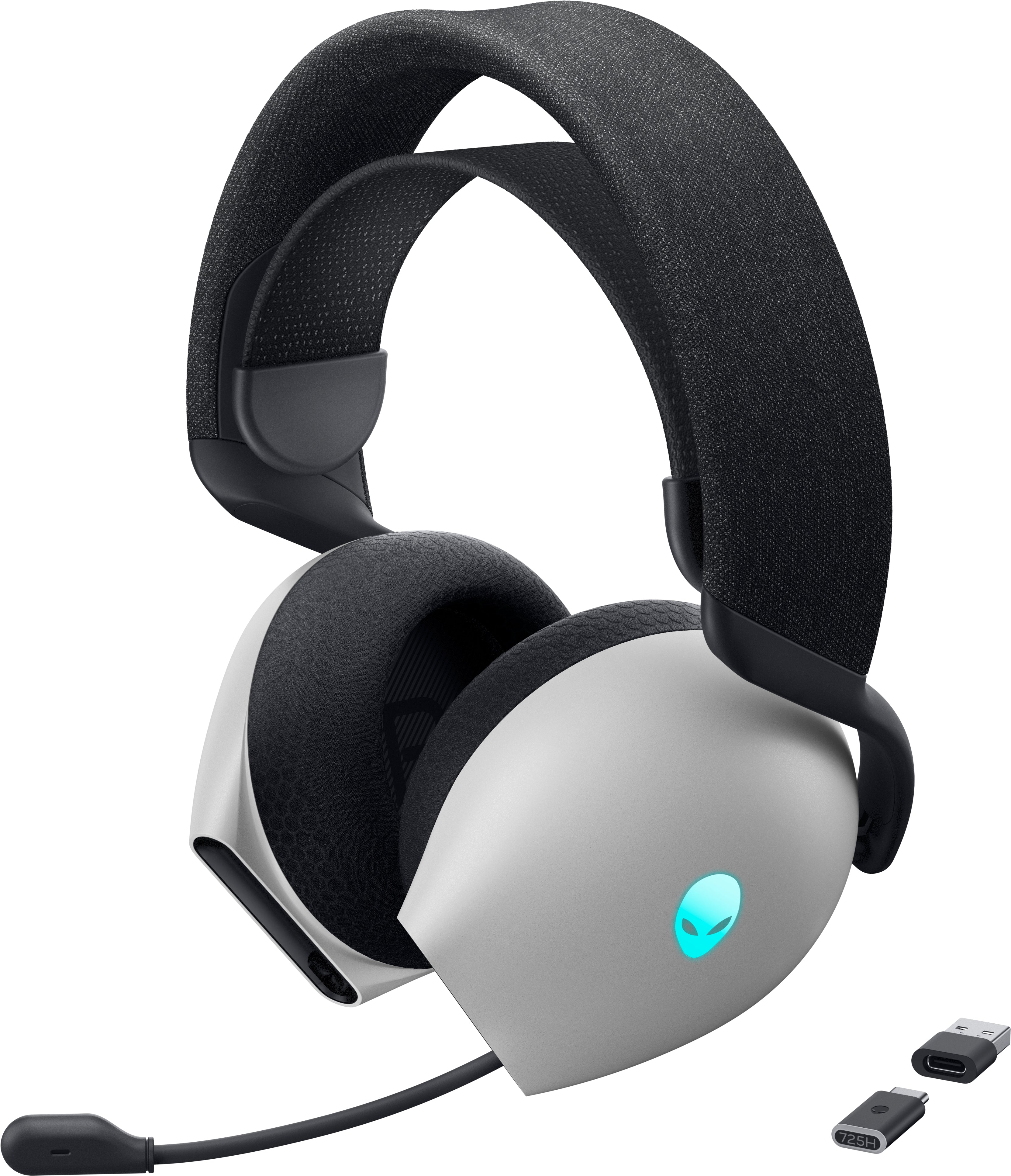 Alienware AW725H Gaming-Headset – Over-Ear, Stereo, Kabel + BT, ANC, mit USB-C-Dongle, Schwarz/Weiss