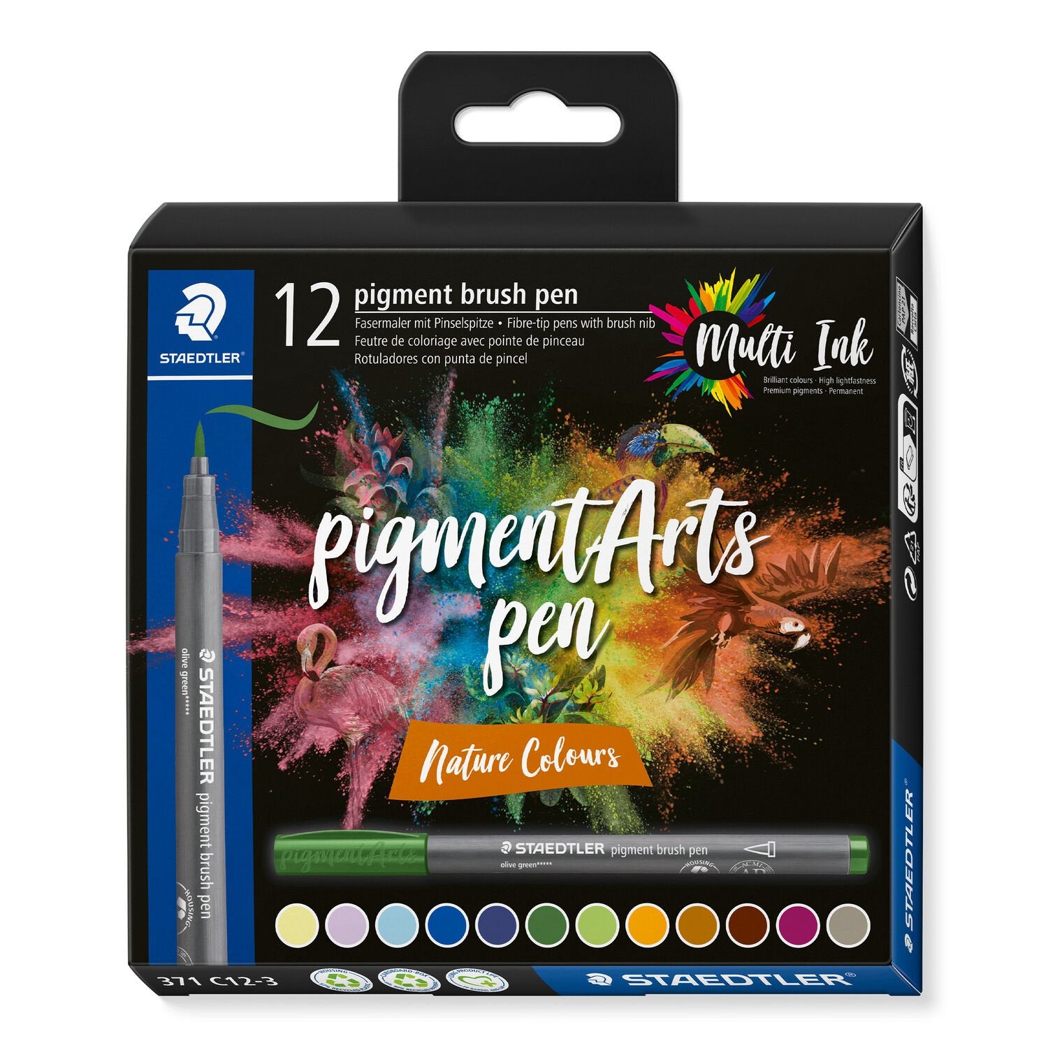 STAEDTLER Pigment Brush Pen Pinselstifte Set – 12 Stk., 12 Farben, Nature Colors, lichtbeständig