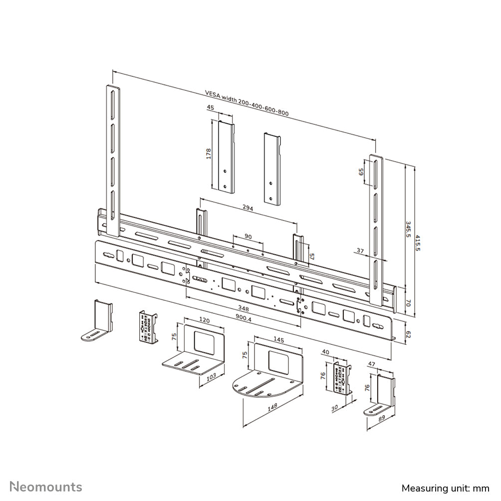 Neomounts AV30-500BL – Videobar-Halterung – für 43–110″ Displays, VESA 200×200–800×800, Schwarz