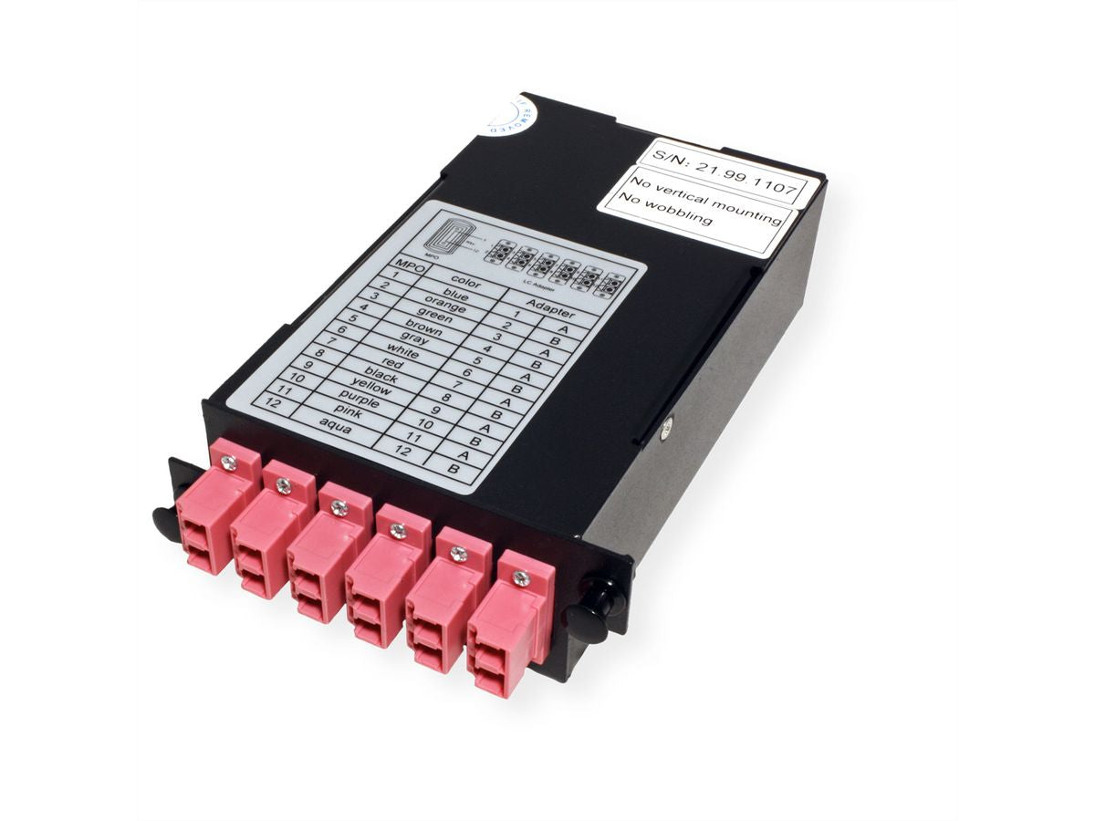VALUE MPO-Modul – MPO (männlich) zu 12× LC (weiblich), Multimode OM4, Schwarz, 74,7×126,6×37,5 mm