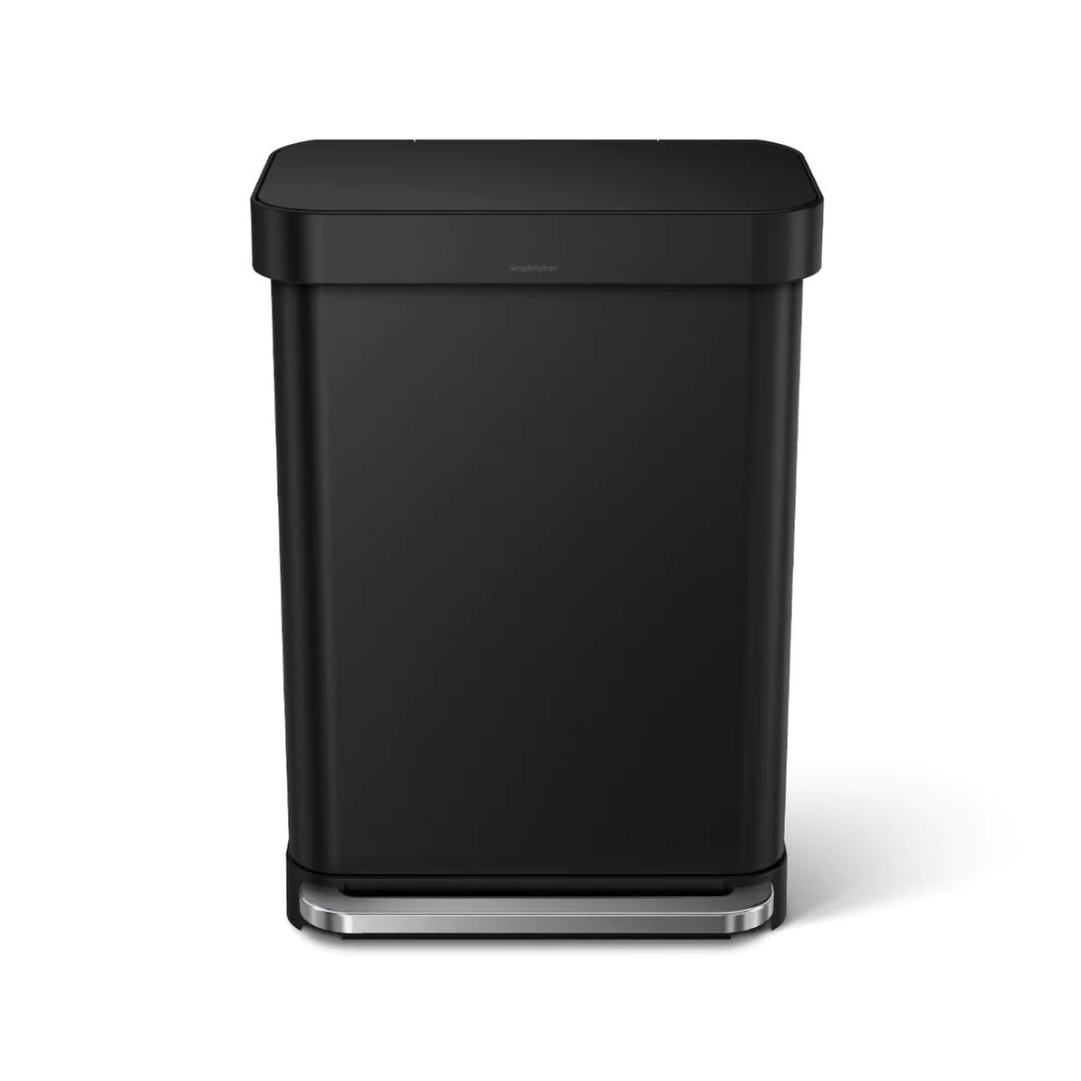 simplehuman Abfallcontainer – 55 l, mit Deckel – Edelstahl, schwarz matt – B × H × T 470 × 655 × 360 mm
