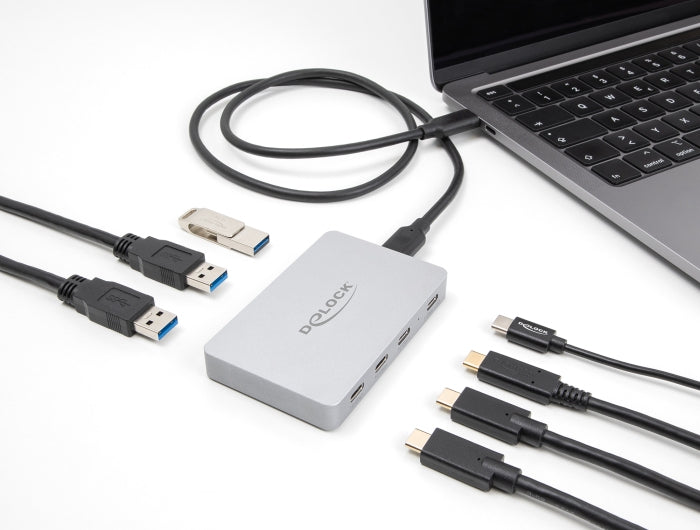DeLOCK USB-Hub – USB-C, 3× USB-A, 4× USB-C, 82 W PD, für Windows/Mac/Linux