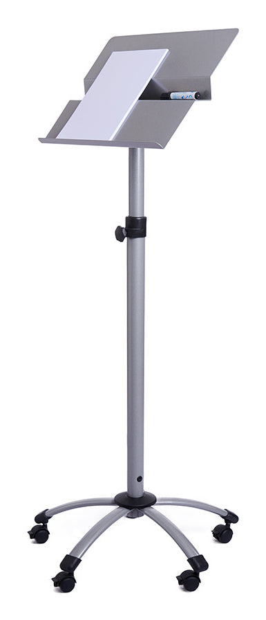 Rocada Höhenverstellbares Rednerpult 105–145 cm – mit Rollen (5) – Stahl, Silber