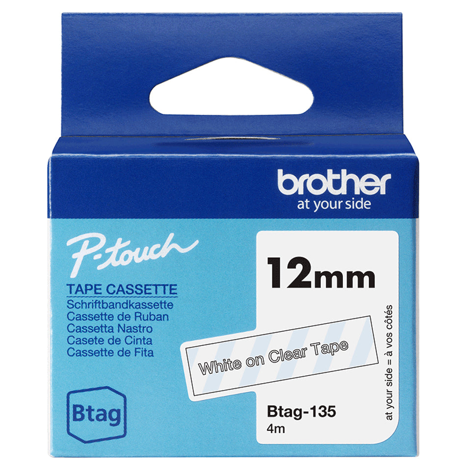 Brother Schriftband – 12 mm × 4 m, transparent, weiss