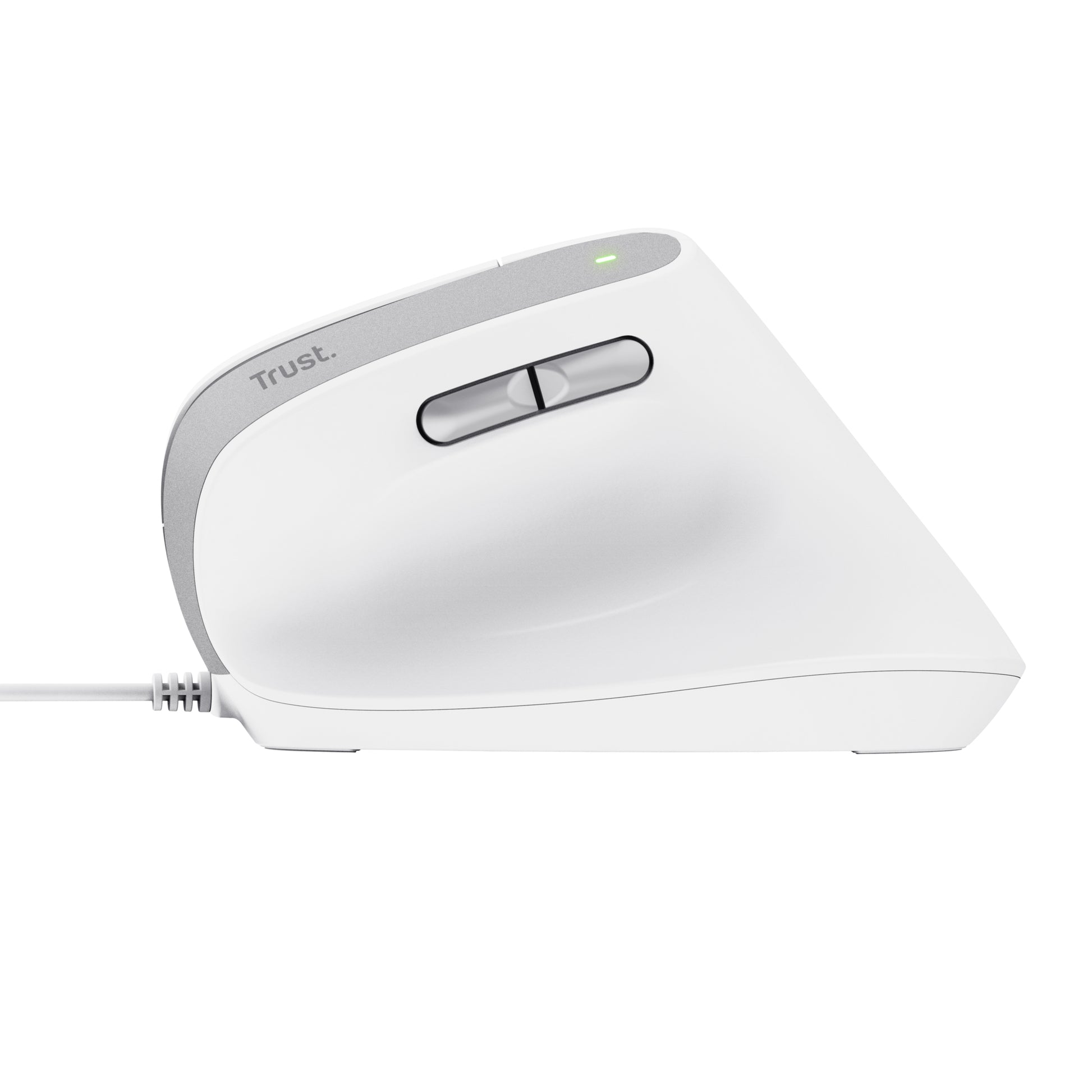 Trust Bayo II Ergonomische Maus – kabelgebunden, für Rechtshänder, Daumentaste, aus recyceltem Material, weiss