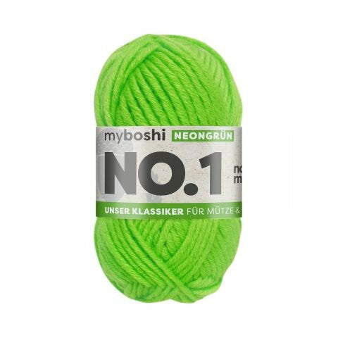 myBoshi Nr. 1 Wolle Neongrün – 50 g, 55 m, Nadel 7 mm, 70% Polyacryl/30% Schurwolle, 1 Stk.