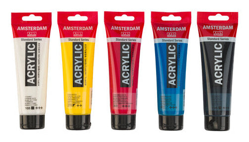 Talens Amsterdam Acrylfarbe – Schwarz/Cyan/Magenta/Weiss/Gelb – 5 Farben 5×120 ml (600 ml)