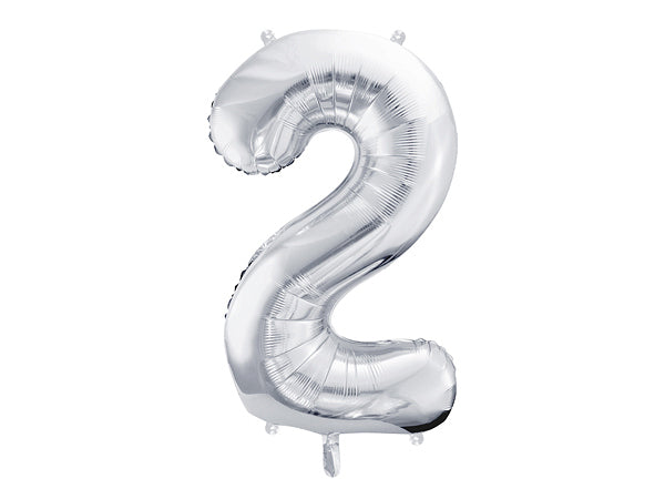 PartyDeco Folienballon Zahl 2 – Silber – 86 cm – Folie – 1 Stück