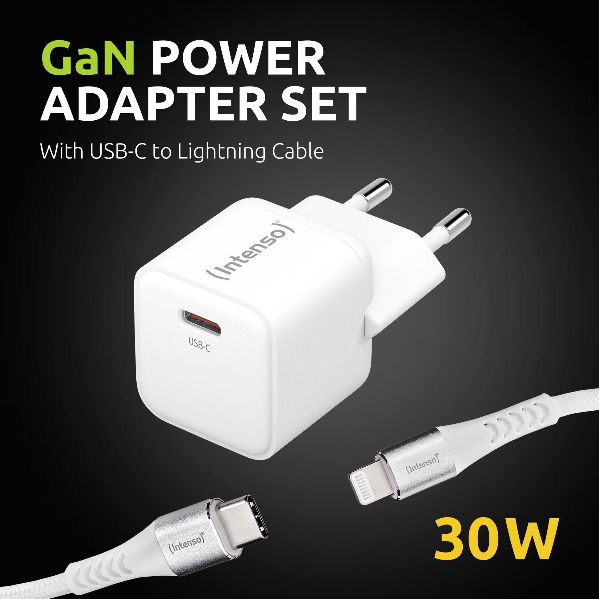 Intenso W30C USB-Ladegerät 30 W – USB-C×1 – PD, GaN – EU-Stecker (Typ C) – Weiss