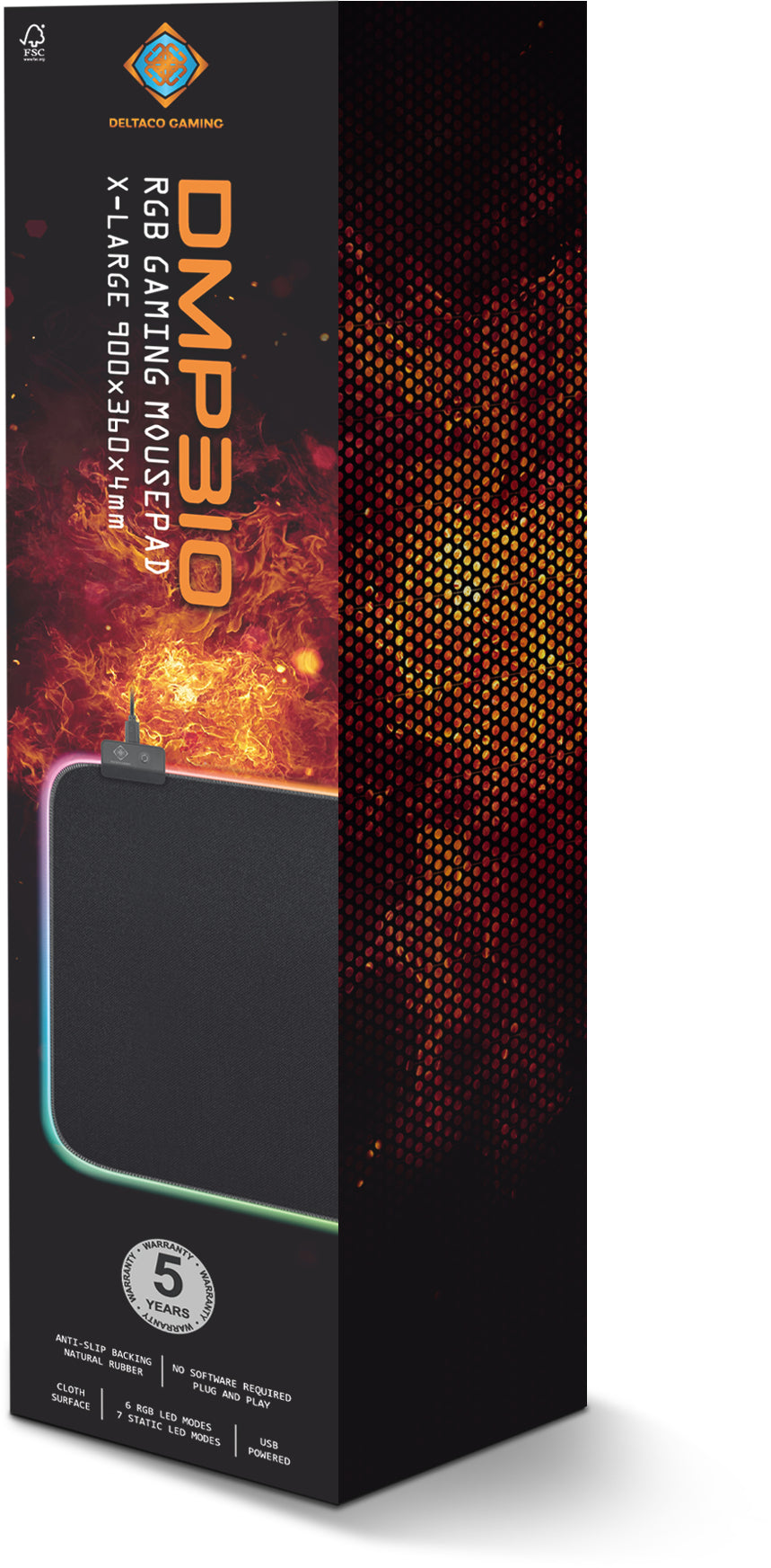 Deltaco Gaming DMP310 – Gaming-Mauspad – 900 × 360 mm, RGB, Stoff, Gummi, Schwarz